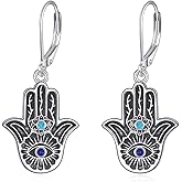 URONE Hamsa Han Earrings 925 Sterling Silver Evil Eye Hand Of Fatima Dangle Earrings Hamsa Protection Jewelry Gifts for Women
