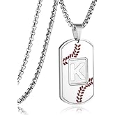 RWQIAN Baseball Necklace for Men,Initial A-Z Dog Tag Necklace for Men,Baseball Athletes Accessories Personalized Military Pendant 24 Inch Chain,Graduation Necklace for Father's Day Gifts