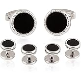 Cuff-Daddy Tuxedo Cufflinks Studs Formal Set Black Enamel Silver with Presentation Box Gift Party Special Occasions Wedding Anniversary