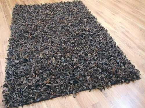 Leather Shaggy 8'x10' Dark brown Area Rug