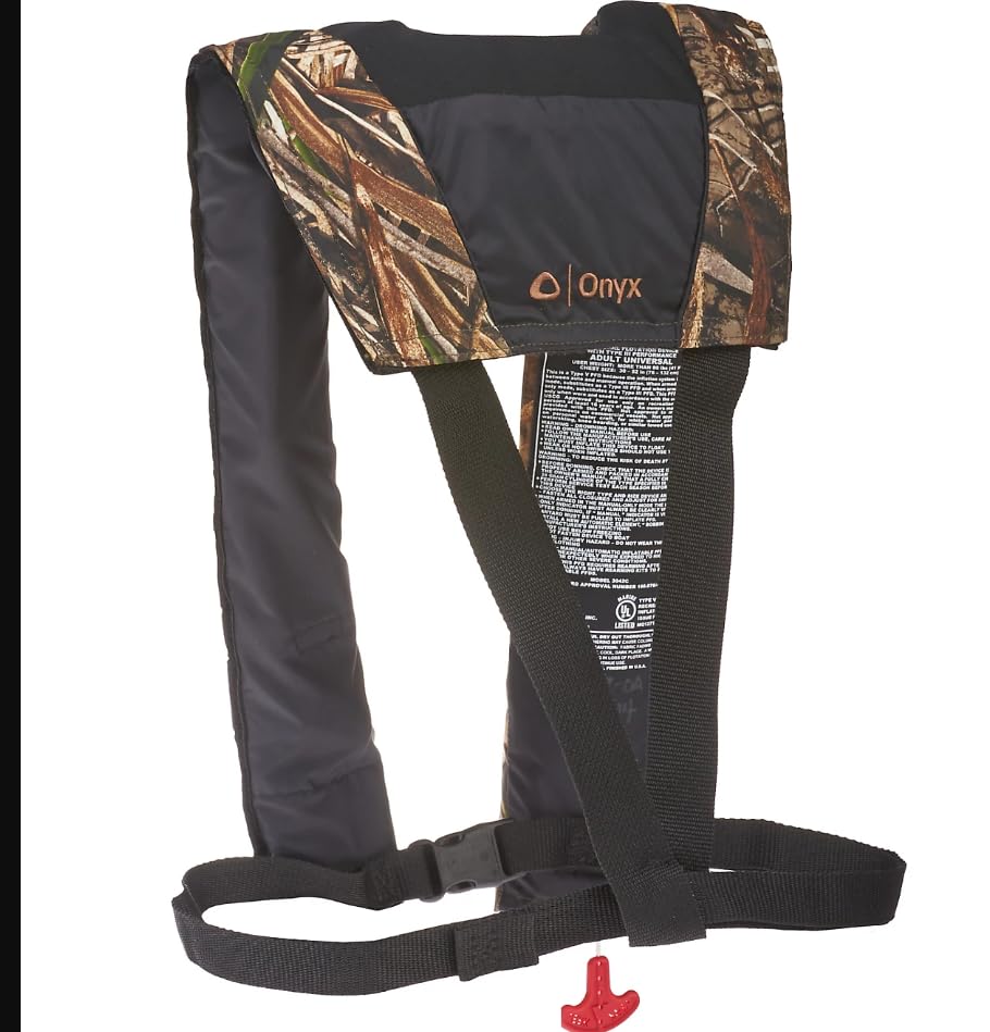 Onyx A/M-24 Inflatable Life Jacket: USCG Approved Automatic/Manual, Lightweight Low-Profile Max-5 Camo, Convertible Inflation