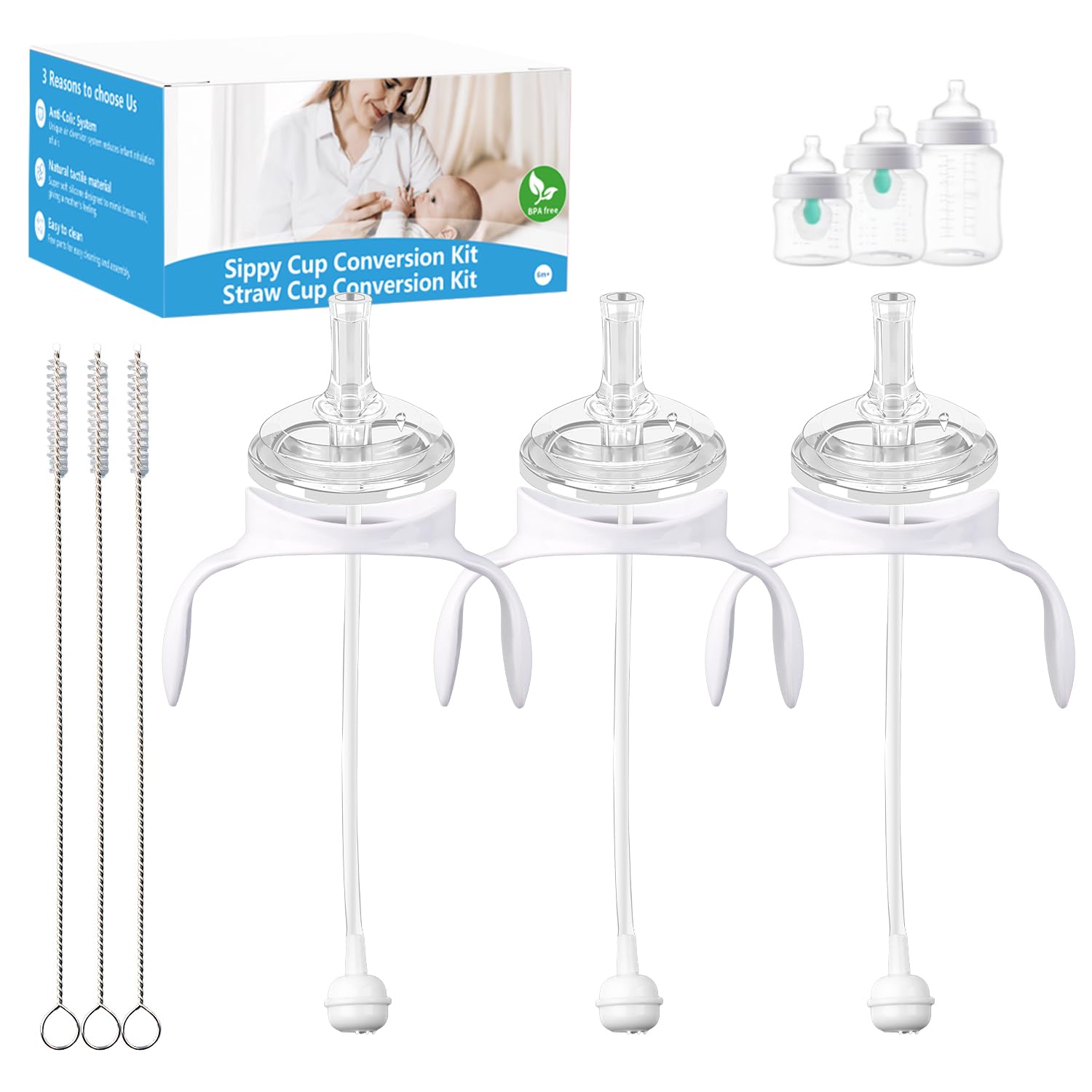 Photo 1 of ?Straw Cup Conversion Kit for Philips Avent Anti-Colic Baby Bottles,Toddler Transition Kit with 3 Soft Straw Nipple,3Pack Bottle Handles,3 Pack Weighted Straw,3 Pack Cleaning Brush (Model 2)