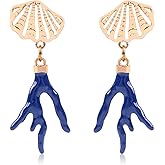 Bohemian Starfish Sea Shell Dangle Earrings for Women, Coral Pendant Irregular Earrings Scallop Shell Hollow Out Alloy Statement Earrings Handmade Summer Beach Vacation Jewelry Gifts for Her