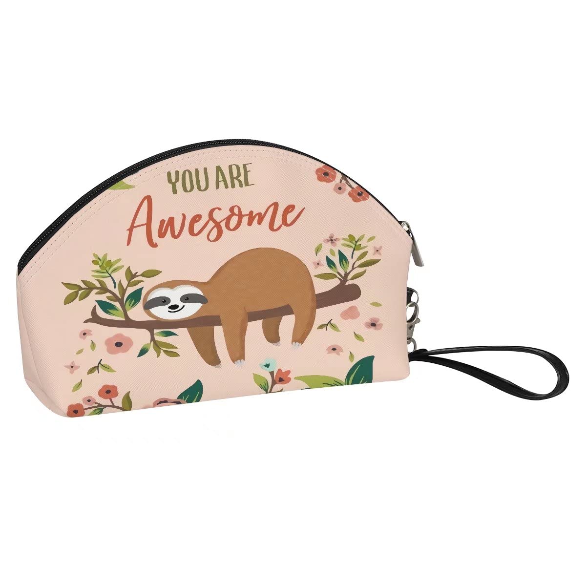 chaqlin Half Moon Cosmetic Bags with Funny Sloth Printed Makeup Toiletry Bag Pouch for Women Girls Sloth Gifts Travel Handy Purse Organizer Bag(You are Awesome)