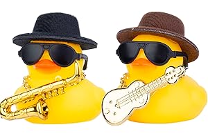 MuMyer Car Rubber Duck Ornaments 2Pcs Yellow Duck Car Dashboard Decorations with Mini Top Hat Musical Instrument Sunglasses Necklace(Black&Brown)
