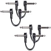 GOGHOST 4-Pack 3 Inch Flat Guitar Patch Cables Short Pedal Cable | Low Profile 1/4" TS Right Angle Ribbon Pedalboard Patch Cords for Guitar Effect Pedals, Black
