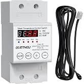 GUETNEU 110/220V Temperature Controller, 63A LED Display | -40℉to 284℉, Adjustable Thermostat Control Heating and Cooling Mode, for Greenhouse, Hatchery, Cultivation