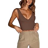 REORIA Butsmooth® Women’s Trendy Sexy Plunge Deep V Neck Sleeveless V Backless Slim Fit Going Out Crop Tank Tops