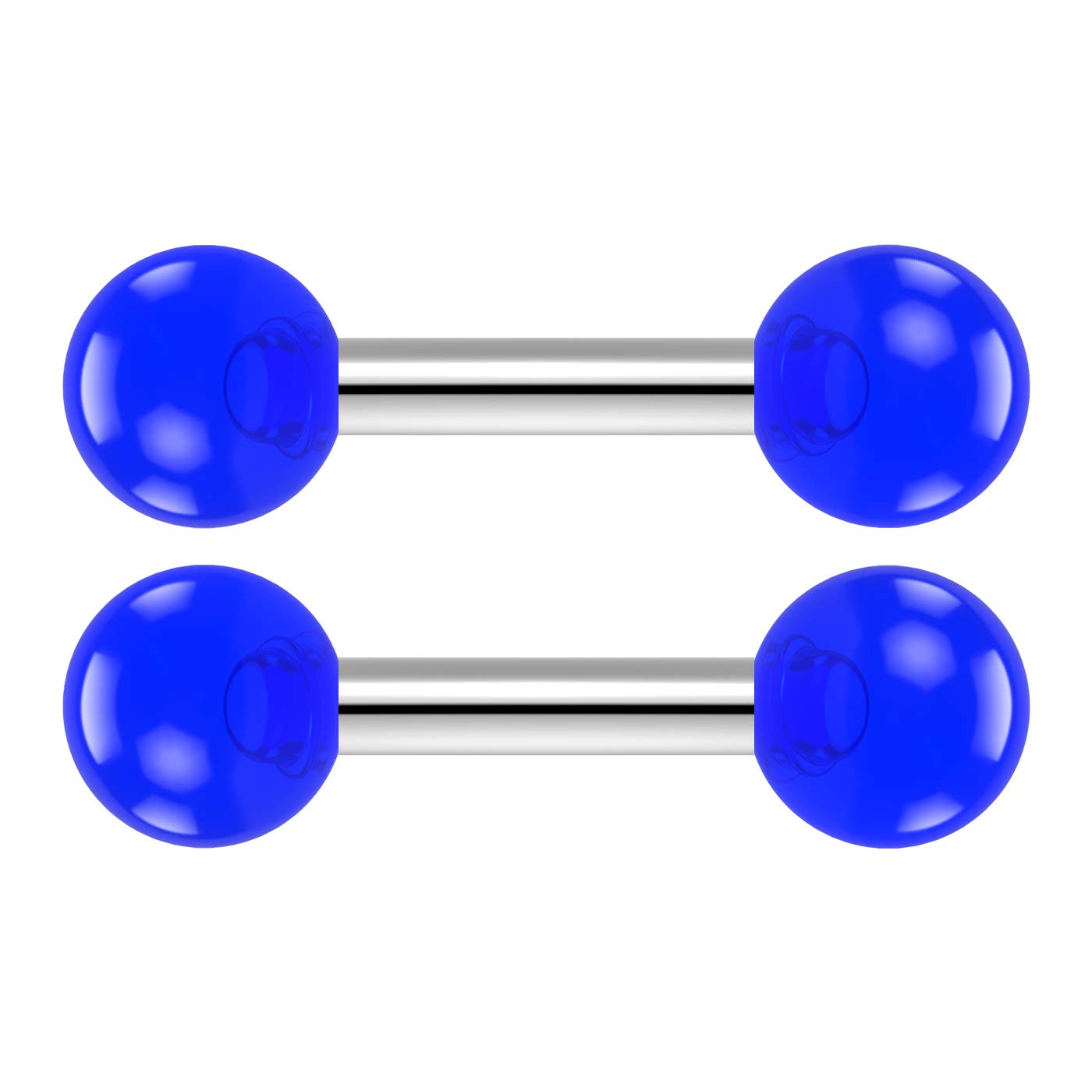 Bling Piercing 2pc 16mm Barbell Cartilage Earring Stud Vertical Anti Tragus Triple Forward Helix Bar Surgical Steel Lobe 4mm Ball Blue - 6mm