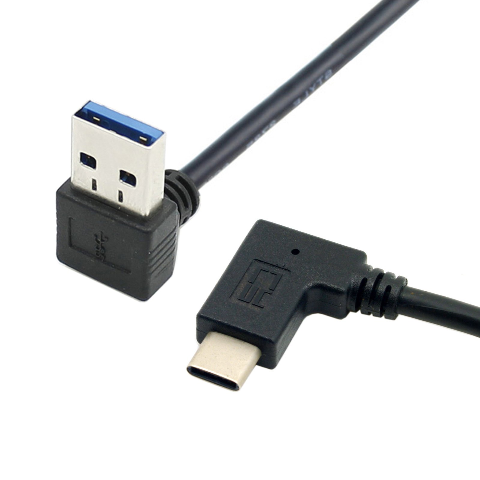 JSER 30cm Male Reversible USB 3.1 USB-C Angled to USB 3.0 Data Cable Angled 90 Degree Down for Macbook and Tablet and Cell Phone
