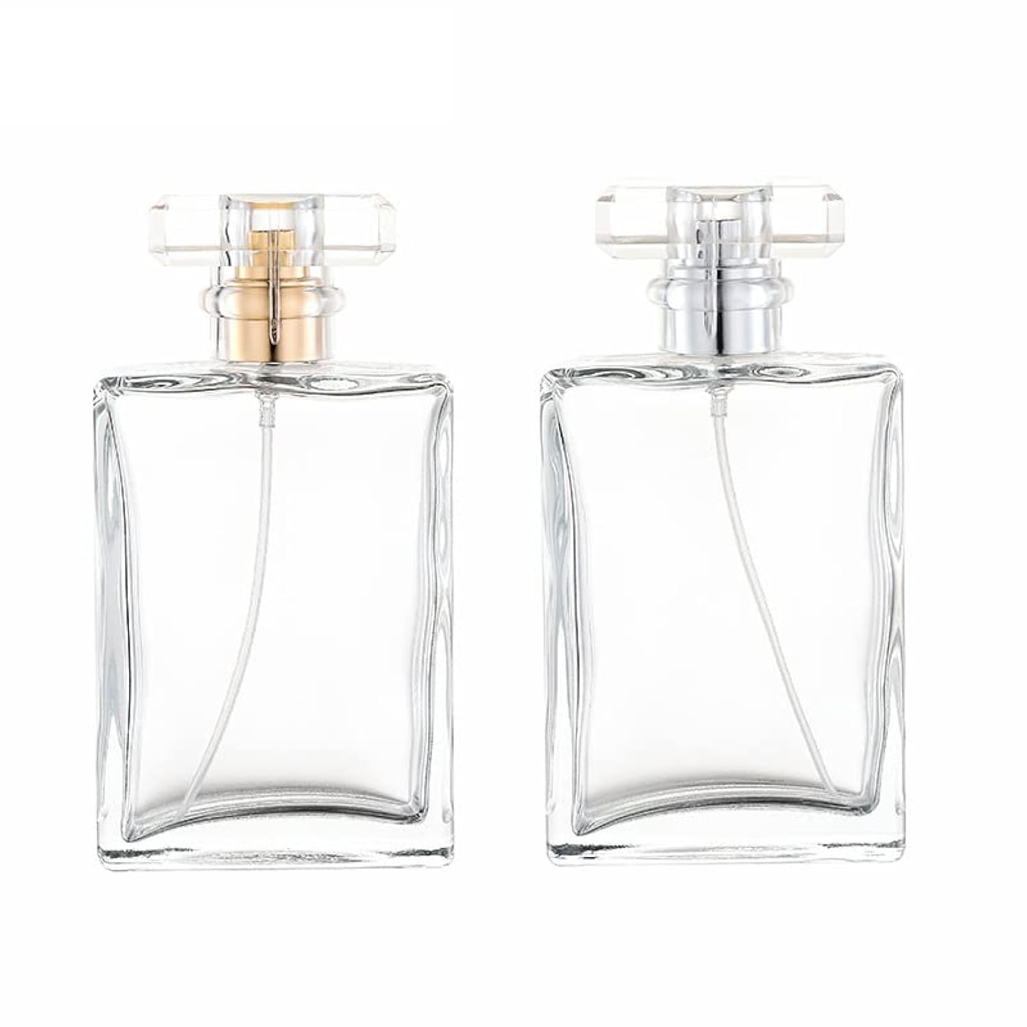 Photo 1 of *UNTESTED*
2 Pack Clear Glass Perfume Atomizer,100ml Empty Refillable Spray Bottle for Men and Women,Portable Fragrance Fine Mist Spray Bottle Perfume Dispenser for Travel (Gold+Silver)