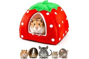 GEGURI Guinea Pig Bed, Cozy Rabbit Hideout with Warm Fleece Washable Cuddle Cup Winter Sleeping House for Small Pets Strawberry Style