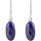 DEVMUKTI 925 Sterling Silver Designer Earrings, Natural Lapis Lazuli Gemstone, Handmade Bohemian Jewelry, Healing Crystals Earring for Women, Christmas Gift (Approx.16x8mm)