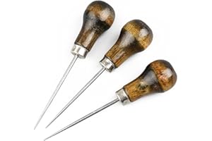 Break Leather Art Awl Scratch Cover with Wooden Handle,Gourd Shape Leather Craft Cloth Wood Handle Scratch Awl Tool Pin Punching (1)