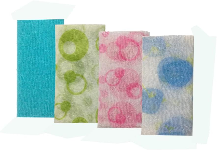 IRCHLYN Exfoliating Bath Towel Nylon Wash Cloths Towel Loofah Shower for Body Skin Beauty 4 Style 4Pcs 35 Inches (90cm)