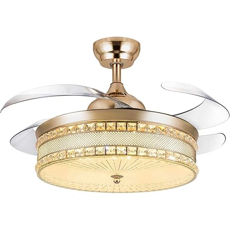 Luolan Retractable Ceiling Fan Light 42 Inch Crystal Fan