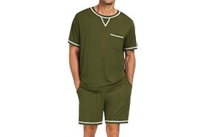 SWOMOG Men Modal Pajamas Set Comfy Sleepwear Short Sleeve Pjs Set Soft 2 Piece Lounge Set Cozy Nightwear with Pockets