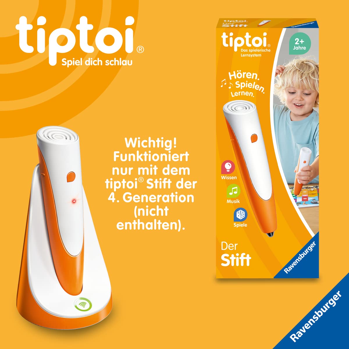 Ravensburger tiptoi Ladestation 00111 - lädt Akku und Audiodateien, Ladestation für den tiptoi Stift der 4. Generation 4