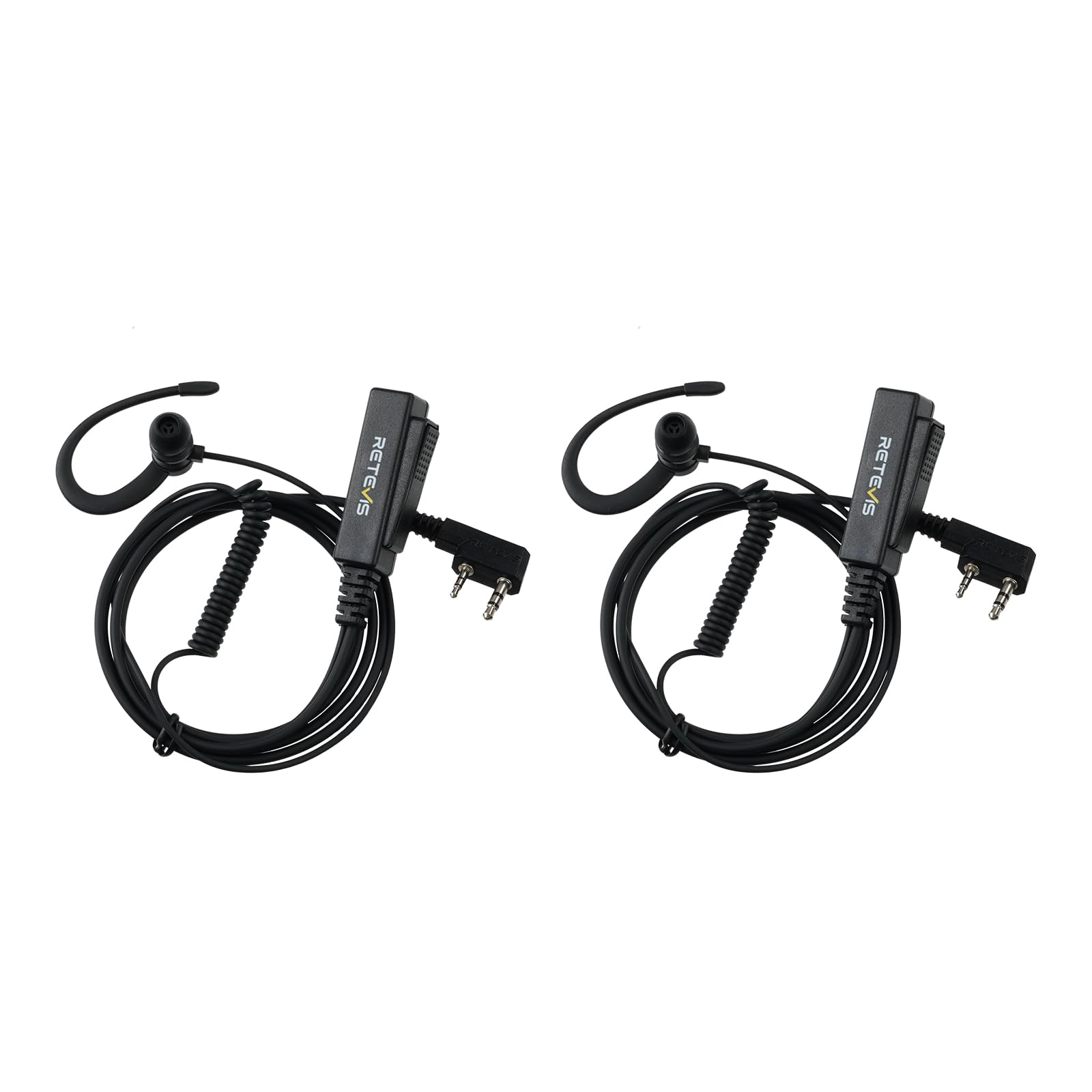 Retevis G-Shape Radio Earpiece 2 Pin Walkie Talkie Headset with PTT Mic Compatible RT24 RT27 RT617 Kenwood Two Way Radio (2pcs)