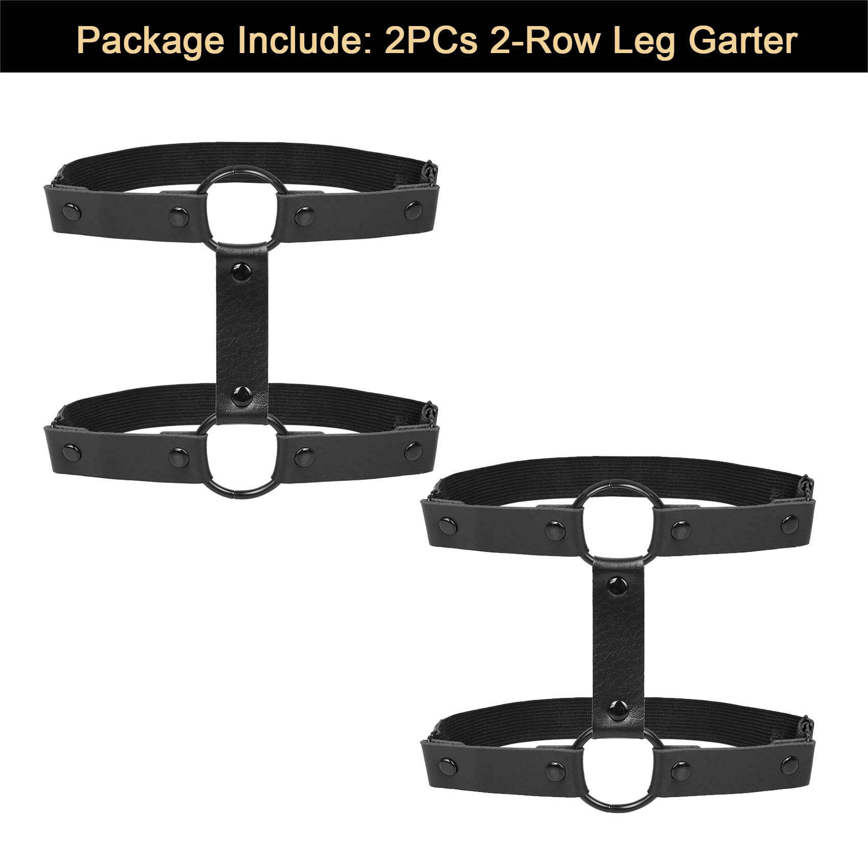 2pcs Adjustable Faux Leather Leg Garter Belt, 2 Rows Elastic Punk Thigh Garter for Women Parties