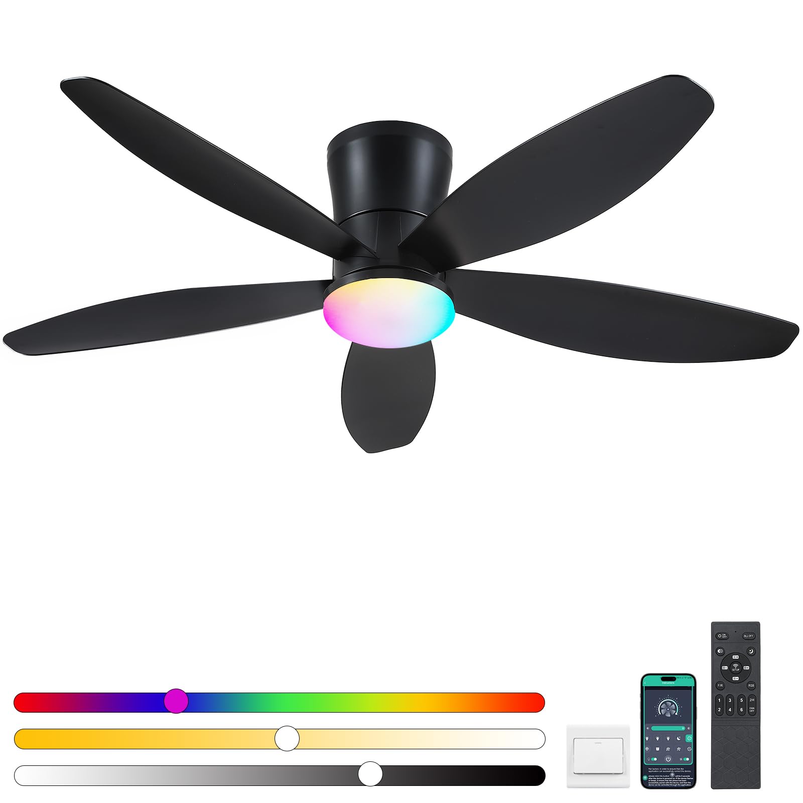 Surtime Flush Mount RGB Ceiling Fans with Lights-48
