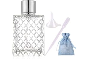 JJKMALL 100ML 3.4oz Glass Spray Bottles for Essential Oils, Perfumes, Empty Clear Mist Spray Bottle with Silver Aluminum Sprayer - (1Pack) Funnel Filler 3ml Dropper Storage Gift Bag