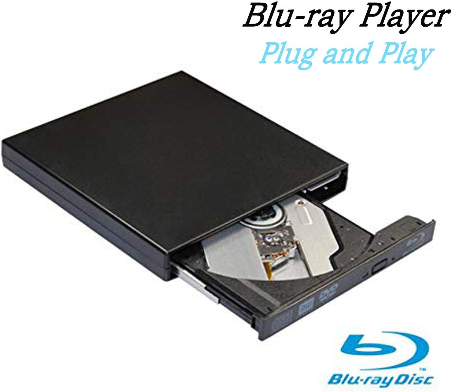 Blu-Ray Drive DVD Drive USB External Portable DVD Burner BD-ROM DVD/CD-RW/ROM Writer for Windows 2000/XP/Vista/Win 7/Win 8/Win 10 Notebook PC Desktop Computer,Plug and Play (Black)