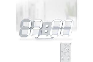KOSUMOSU 3D LED Digital Wall Clock ,9.7", Large Display Table/ Desk Clock with Remote Control 12/24H Temperature (White Light)