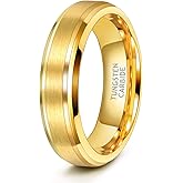 TRUMIUM 6mm 8mm Mens Womens 24K Gold Plated Tungsten Wedding Ring Band Brush Finish Scratch Resistant Size 5-14