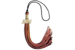 Endea Graduation Mixed Double Color Tassel with Gold Date Drop (Black/Orange, 2024)