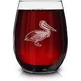 Pelican Bird Vintage Engraved Stemless Wine Glass - Wildlife Themed Gift - Unique Birthday Gifts For Friends And Family - Pelican Bird Lovers Gift - Vintage Animal Wine Glass
