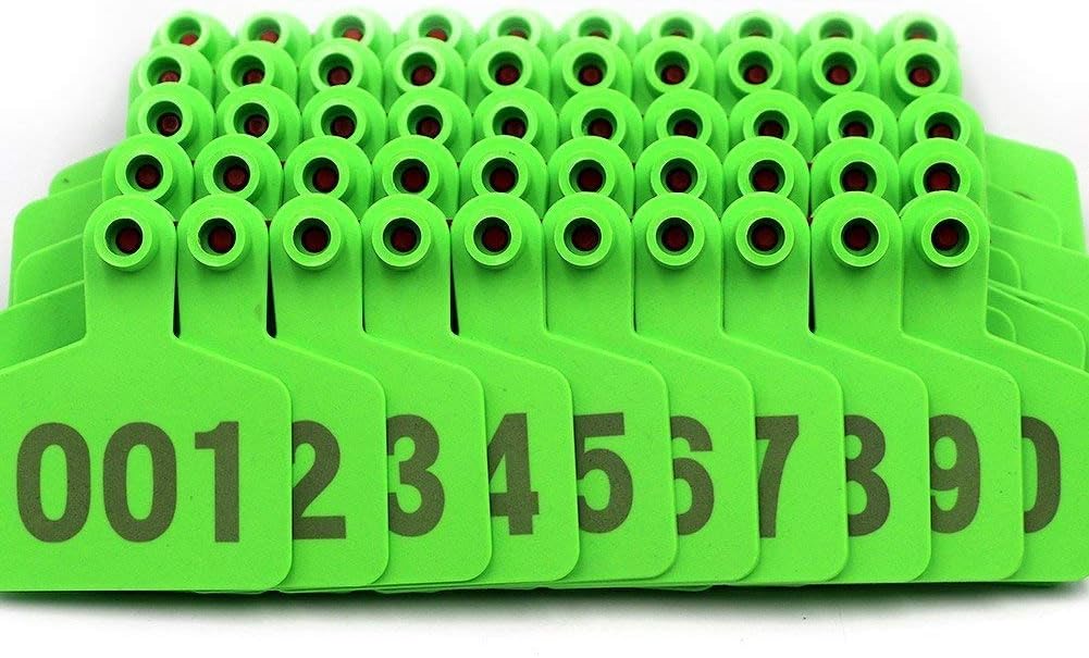 100 Sets Cattle Ear Tags TPU Material Cow Ear Tag with Number 001-100 (Green)
