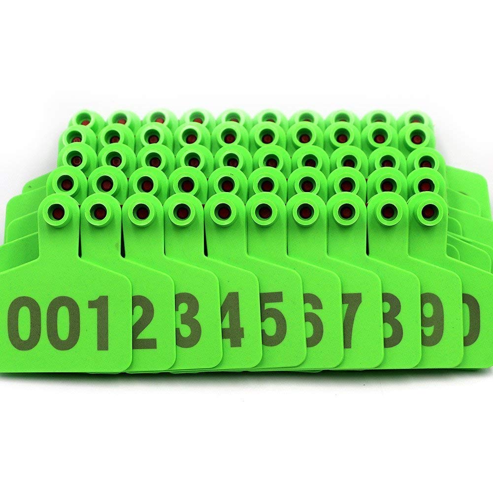 100 Sets Cattle Ear Tags TPU Material Cow Ear Tag with Number 001-100 (Green)