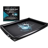 Inflatable Nuru Massage Sheet, Raised Sides, Self-Inflating USB-C Pump | Black waterproof vinyl body-slide mat, 210x156x16cm. USB-C pump, raised sides keep gel and water in. Wipe clean, packs flat