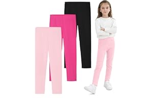 Resinta 3 Pack Girls Leggings Cotton Full Length Leggings Soft Comfortable Footless Stretchy Tights Pants for Kids