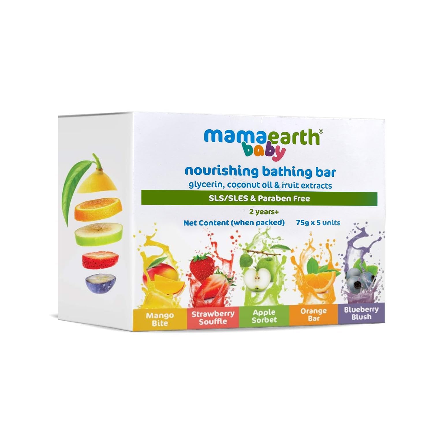 Mamaearth Fruit Based Nourishing Clear Bathing Bar Baby Soap With Glycerine, For Kids Multicolor 75 g (Pack of 5)