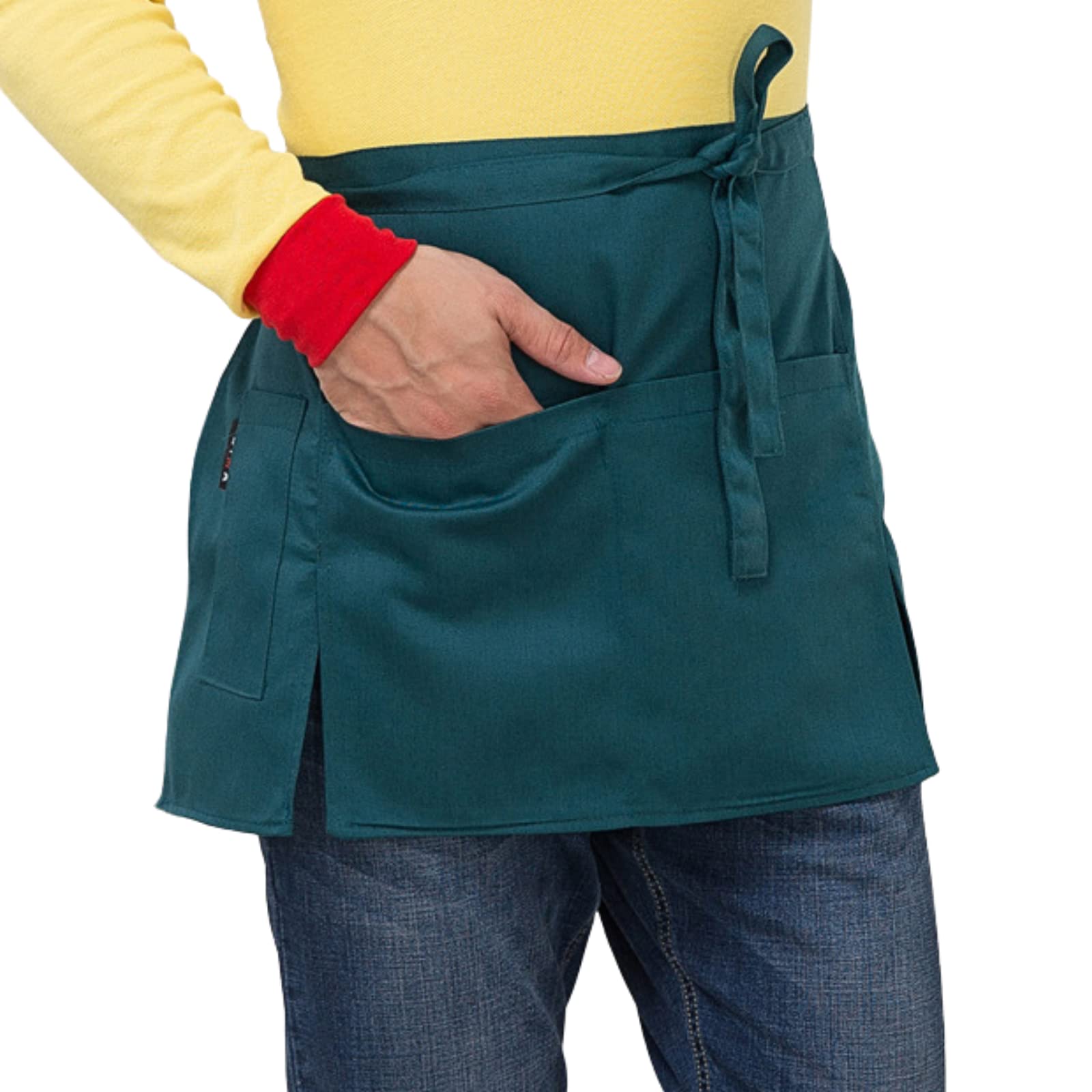 CHENGZI Unisex Waiter Short Apron Waist Apron Kitchen Cooking Waist Serving Apron with 2 Large Pockets and 1 Small Pen Pockets (Green)