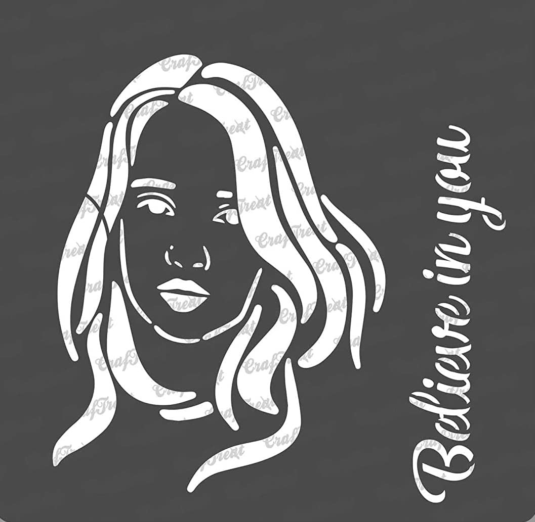 CrafTreat Reusable Girl Face Stencils for Painting on Wood - Be Strong - 6X6 Inch - Women Face Stencil for Painting on Fabric - Face Painting Stencils for Painting on Canvas