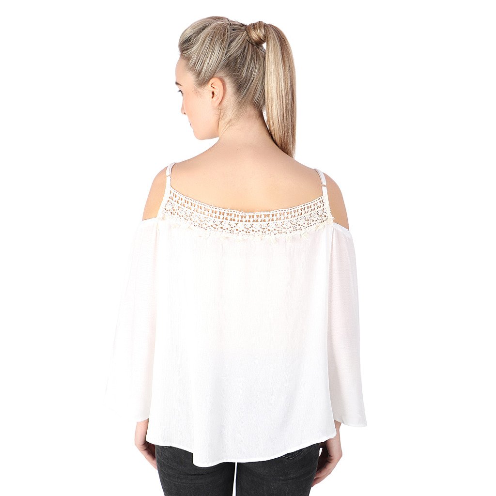 papsara white rayon cold shoulder women top