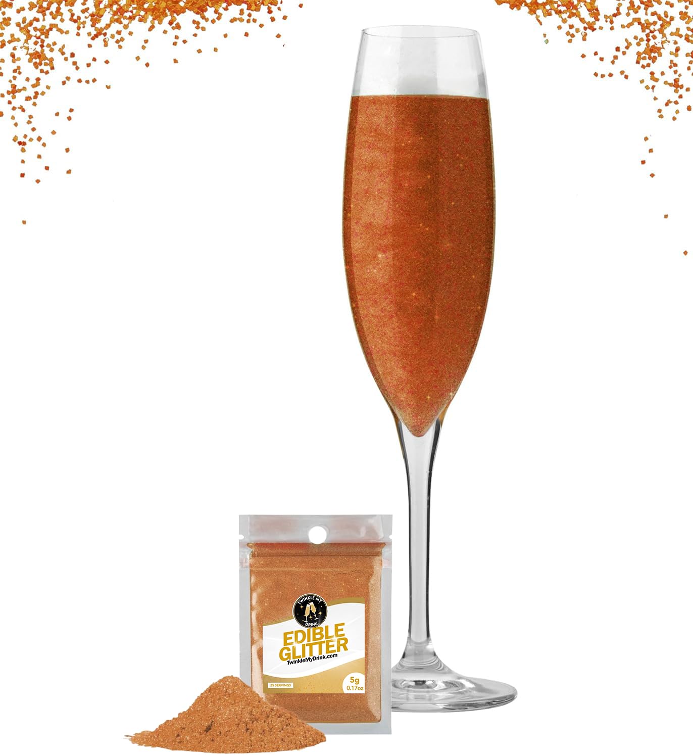 Twinkle my Drink® Copper Sparkle Edible Glitter for Drinks & Cake Shimmer Glitter | Cocktail Decoration, Wedding Party | Edible Glitter for Cocktails (Copper Sparkle)