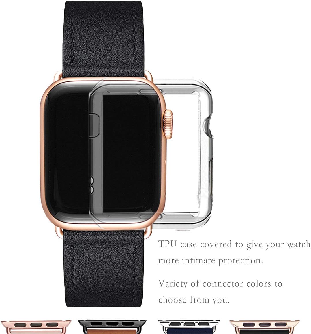 POWER PRIMACY Bands Compatible with Apple Watch Band 38mm 40mm 42mm 44mm, Top Grain Leather Smart Watch Strap Compatible for Men Women iWatch Series 6 5 4 3 2 1,SE (Black/Rosegold, 38mm/40mm)
