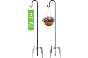 Highpro 79 Inch Shepherds Hook, 2 Pack Bird Feeder Pole with 5 Base Prongs,Adjustable Heavy Duty Bird Feeder Hanger Stands Stick, Outdoor Garden Poles for Hanging Bird Feeders