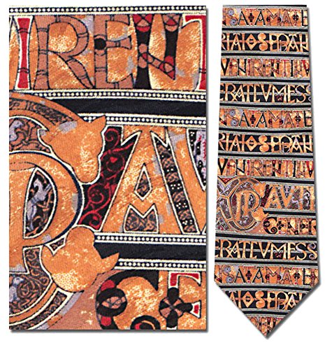 Mens 100% Silk Horizontal Book of Kells Manuscript Tie Necktie