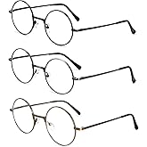 prtcslwd 3 Pack Round Frame Reading Glasses Blue Light Blocking Reader Metal Full Frame Retro Glasses