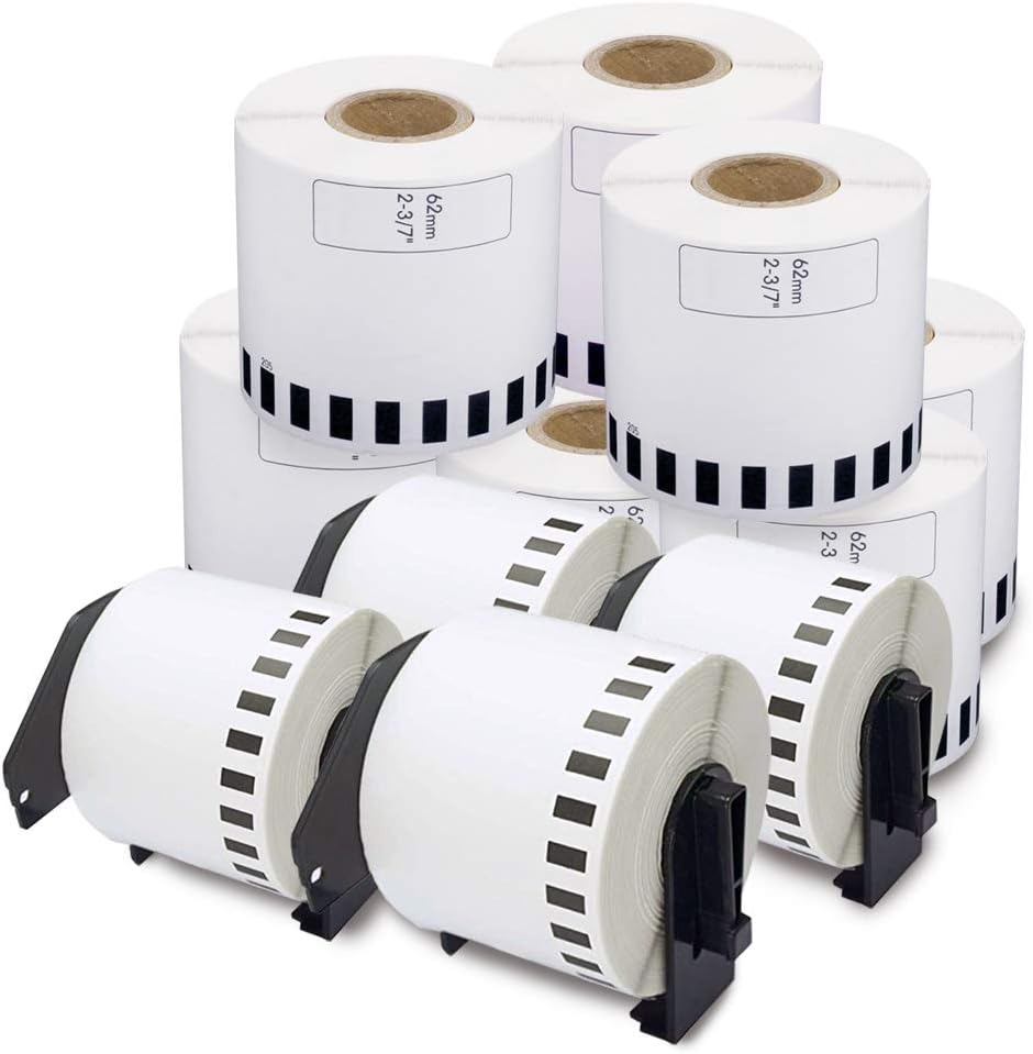enKo - Compatible DK-2205 Continuous Paper Labels (2.4 Inch x 100 Feet) Compatible for Brother QL Label Printers - 12 Rolls + 4 Refillable Cartridges : Office Products