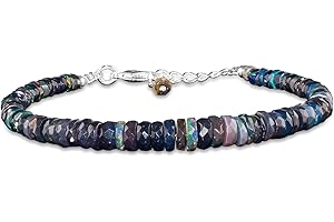 InfinityGemsArt Black Opal Bracelets for Women Real Gemstones Beaded Dainty Hand Chain, October Birthstone, Chakra Healing Cr