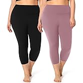 2 Pack Plus Size Capri Leggings for Curvy Women -1X-4X High Waisted Tummy Control&Soft Yoga Workout Gym Tights Pants