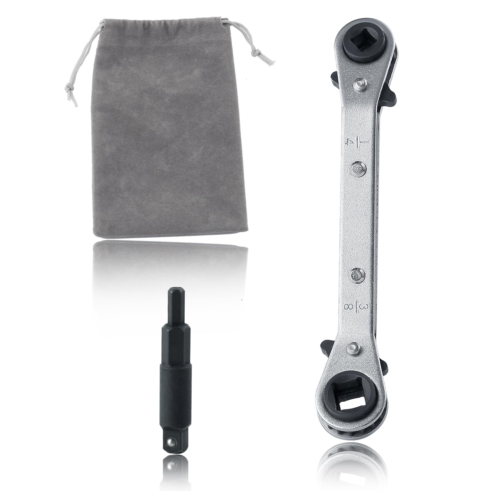 GOLD DEER Refrigeration Ratcheting Wrench 3/16 to 1/4 Ratchet Wrench Ratcheting Service Wrench HVAC Service Wrench with Hexagon Bit Adapter Kit for Air Conditioner Refrigeration Equipment Repair