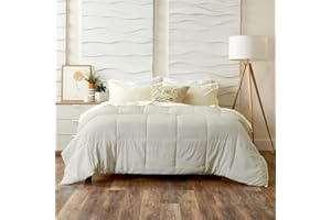Cosy House Collection Luxury Down Alternative Comforter - Blend of Rayon Derived from Bamboo - Bedroom Essentials - All Season Use - Box Stitch Construction & Duvet Loops (Full/Queen, Cream)