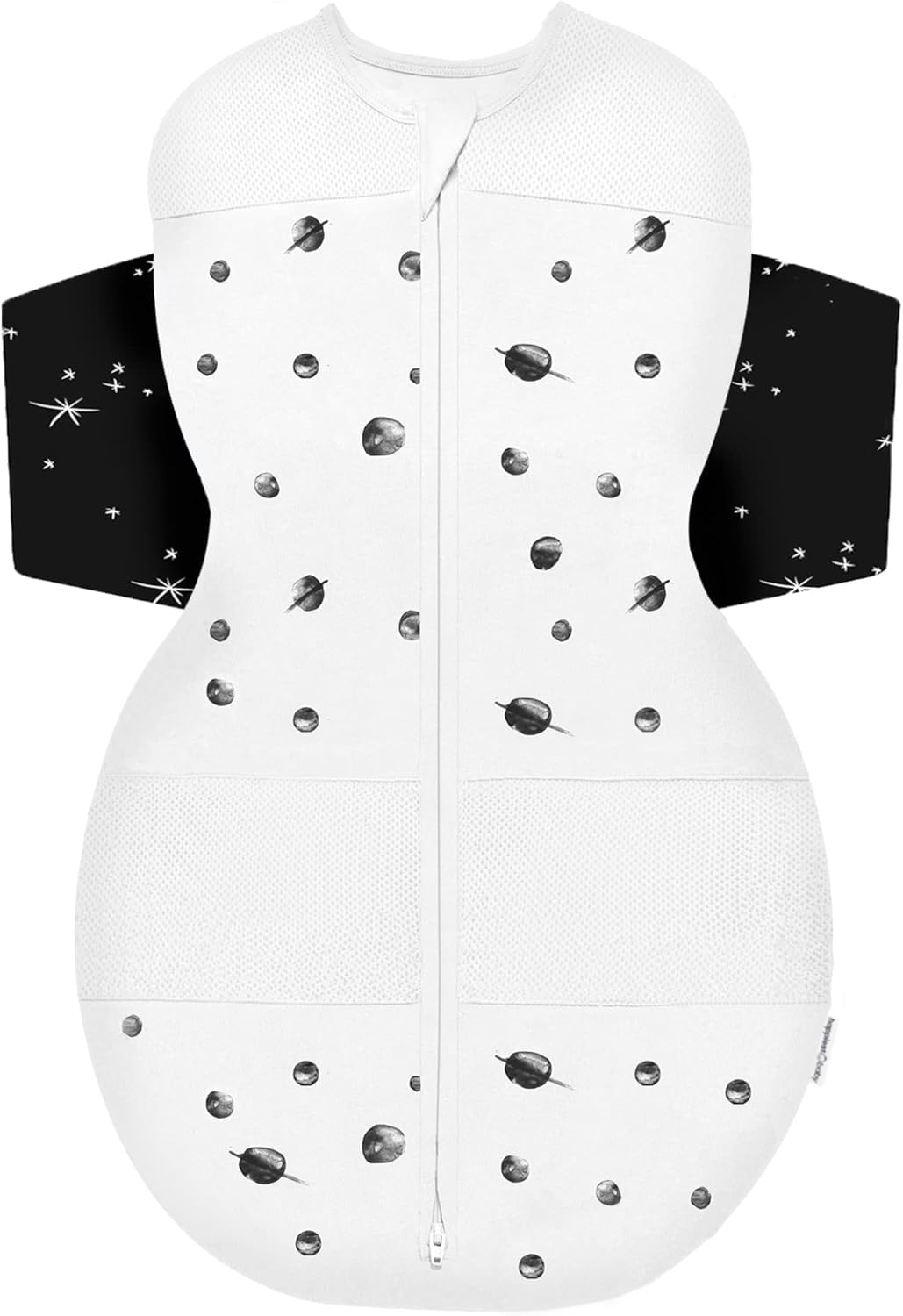 Happiest Baby SNOO Sleep Sack - 100% Organic Cotton Baby Swaddle Blanket - Doctor Designed Promotes Healthy Hip Development (Ivory Planets Black Wings, X-Large) Image